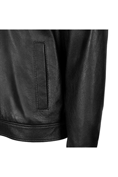 Desa Men's Black Shirt Collar Leather Jacket