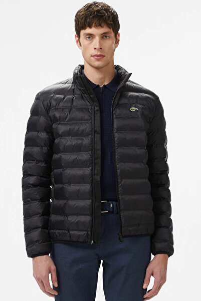 Lacoste Synthetic Fill Jacket Concealable Hooded Inflatable Men's Coat Black