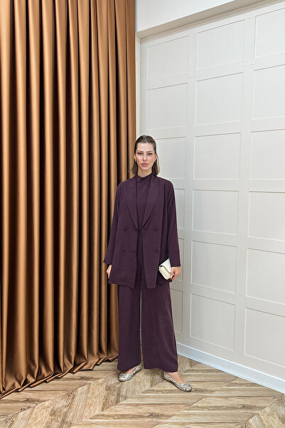 Stilife İkili Ceketli Tulum Mürdüm