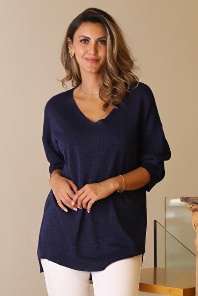 Nazen Giyim V-Neck Half Sleeve Lacquer Women's Knitwear 158-2Y5