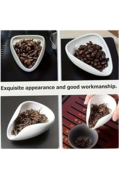 Arabest مجموعة صواني حبوب القهوة الخزفية البيضاء النقية - وعاء فاصل ملعقة شاي من البورسلين الناعم