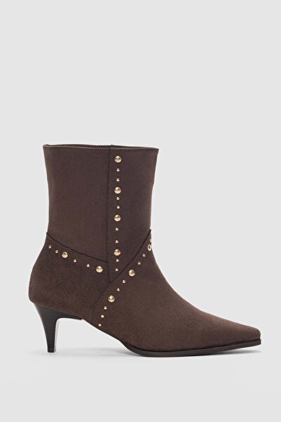 selin shoes Aurelis Short Heeled Pointed Toe Women's Boots - Brown Suede