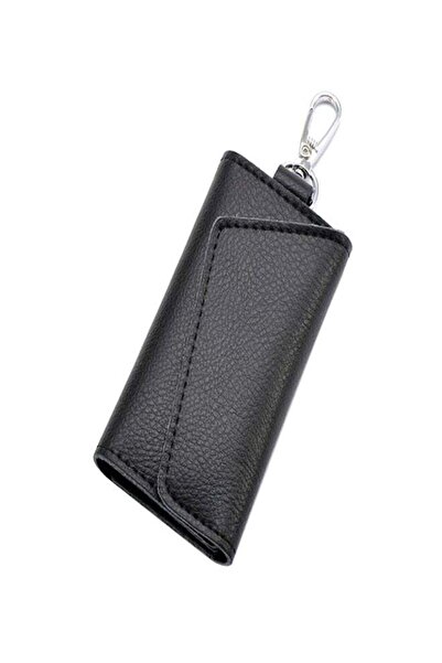 Generic محفظة مفاتيح أنيقة من الجلد الطبيعي باللون الأسود