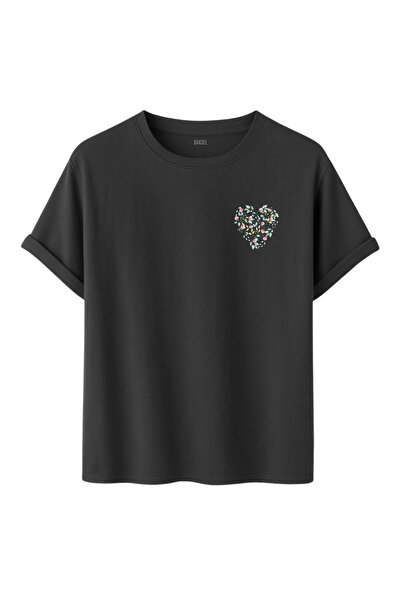 DK DAKSEL Μινιμαλιστικό λουλουδάτο μπλουζάκι με με τύπωμα λεπτομέρειες στο στ...