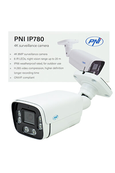 PNI IP780 8MP, 4K, IP video surveillance camera, 6 IR LEDs, IP66, white