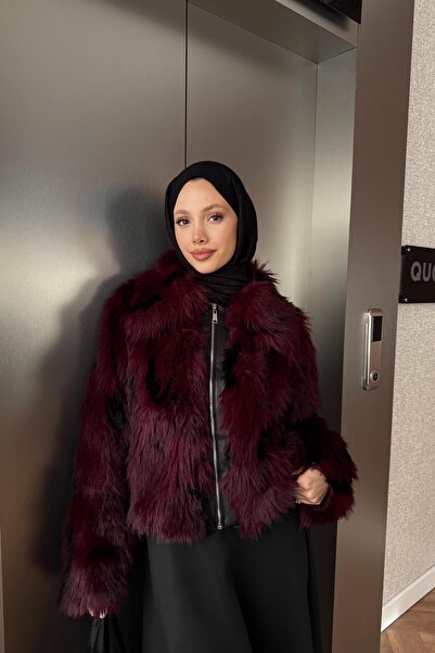 QUQA Fermuarlı Kürk Mont - Bordo