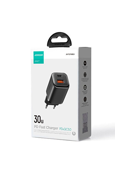 Joyroom Φορτιστής (JR-TCF08EU) Δικτύου, 30W, 1xUSB-C, 1xUSB-A, PD, QC 3.0, Μαύρο