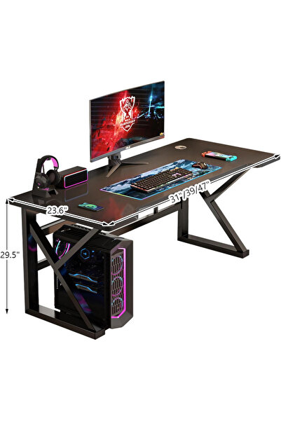 Kodak مكتب ألعاب كبير حديث باللون الأسود - سطح من MDF/رف كتب، سهل التركيب (120×60×75 سم) | مكتب منزلي