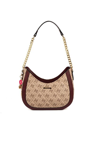 Silver Polo SP1168 Kadın Omuz Çantası Monogram Koyu Bej-Bordo