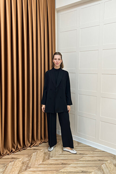 Stilife İkili Ceketli Tulum Siyah