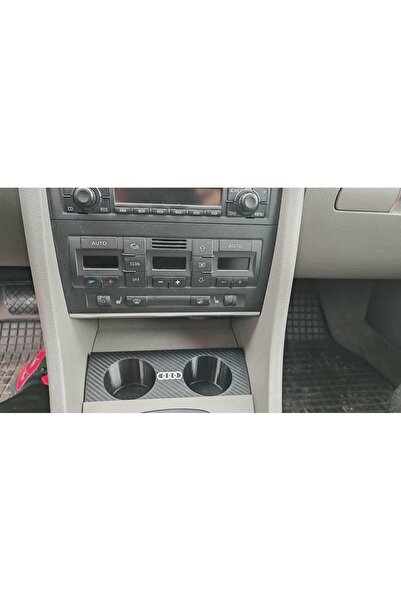 Noname Audi A4 B6/B7 Cup Holder 1DIN/2DIN – 3D Printed, Carbon Effect / Textured Black, Audi Logo