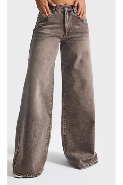 komera Blugi palazzo fit pentru femei, culoare cafea, cu aspect patinat