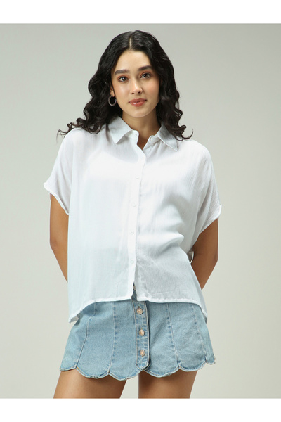 Outzidr By Styli White Solid Flowy Shirt