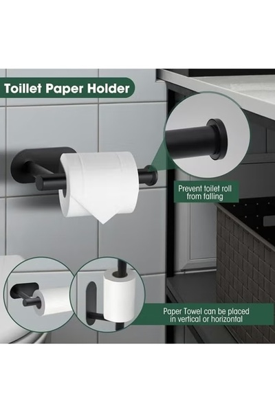 Generic Bathroom Organizer Rack Set Includes Towel Bar Toilet Paper Holder Towel Ring Hook Robe & Towel Hook