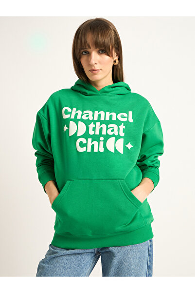 Femmella By Styli Green Oversized Hoodie with Front Pocket
