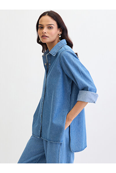 Femmella By Styli Blue Denim Long Sleeve Shirt