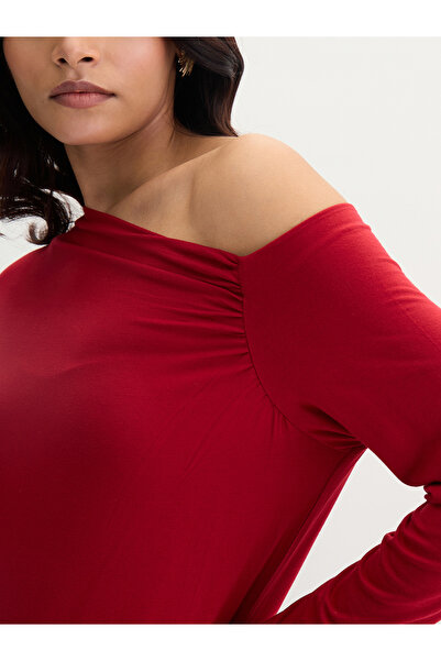 Femmella By Styli Deep Red Knit One Shoulder Top