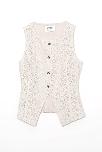 Nazen Giyim Zero collar lace ecru women's vest d88947-2y5
