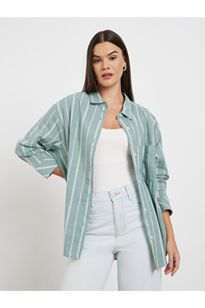 Styli Green Striped Oversized Shirt