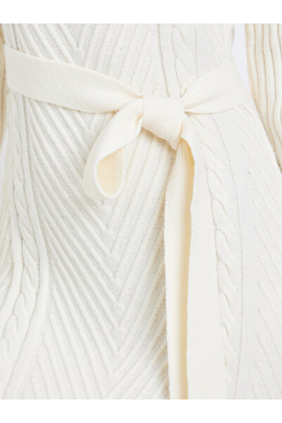 Styli Off White Midi Sweater Dress with Belt
