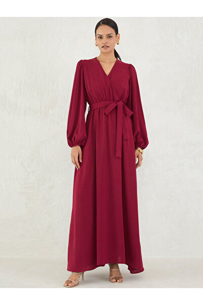 Styli Maroon Balloon Sleeve A-Line Maxi Dress