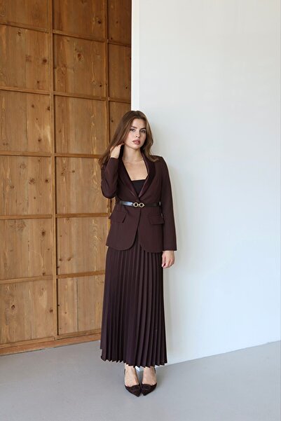 NERA GİYİM Etekli Kemer Detaylı Blazer Takım