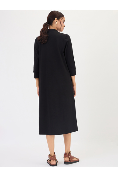 Styli Black A-Line Midi Dress with 3/4 Sleeves