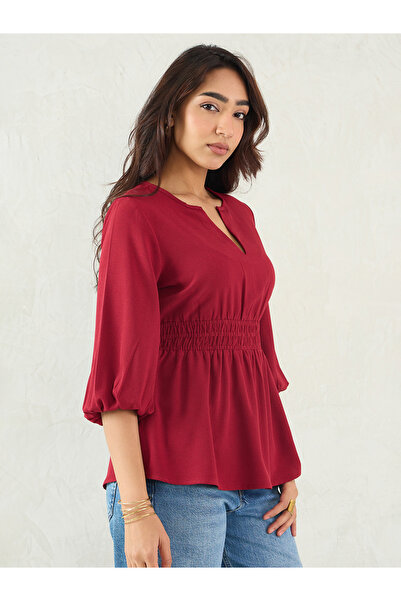 Femmella By Styli Maroon Cinched Waist Top