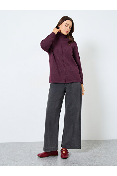 Styli Burgundy Turtle Neck Relaxed Fit Knit Top