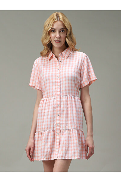 Outzidr By Styli Peach Checkered Tiered Dress