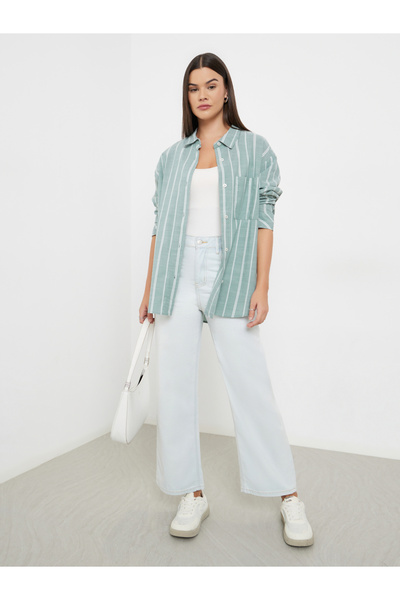 Styli Green Striped Oversized Shirt