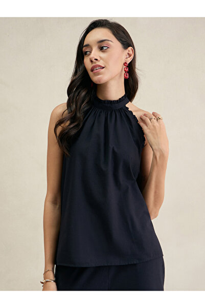 Femmella By Styli Black Cotton Halter Neck Top