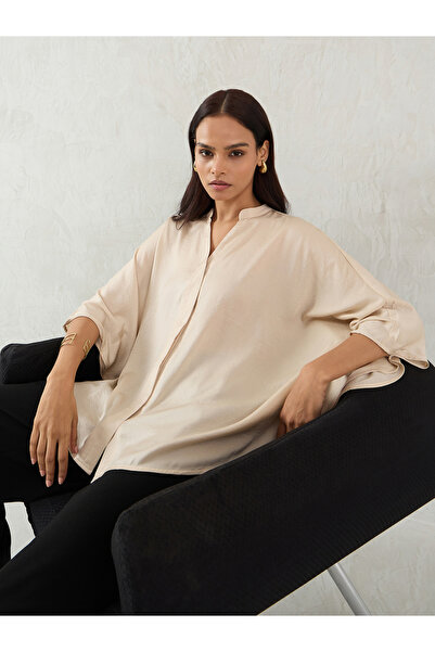 Femmella By Styli Beige Satin Oversized Top