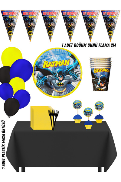 HAPPYLOOPPARTY Batman Betmen 8 Kişilik Doğum Günü Parti Süsleri Seti