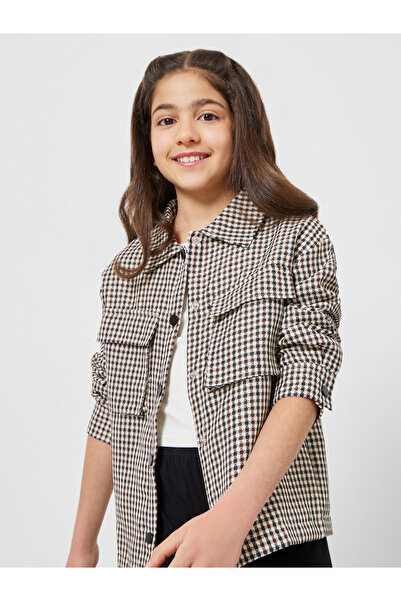 Styli Girls Brown Checked Shirt with Pockets