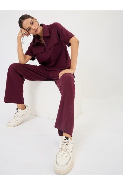 Femmella By Styli Burgundy Wide Leg Trousers