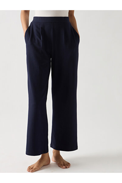 Femmella By Styli Navy Blue Cotton Knit Straight Pants