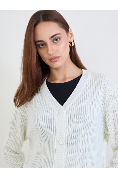 Styli Off White Knit Buttoned Cardigan
