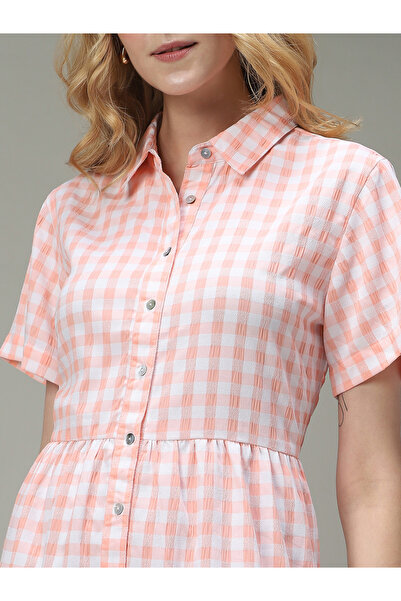 Outzidr By Styli Peach Checkered Tiered Dress