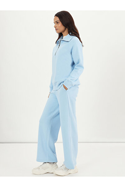 Femmella By Styli Light Blue Straight Fit Fleece Trackpants