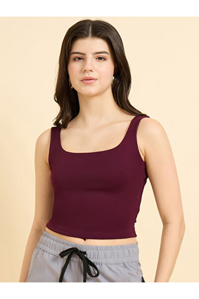 Outzidr By Styli Maroon Square Neck Tank Top
