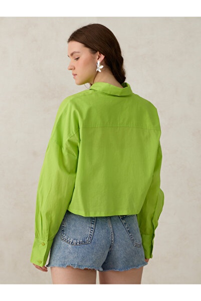 Outzidr By Styli Green Crop Solid Shirt with Pockets