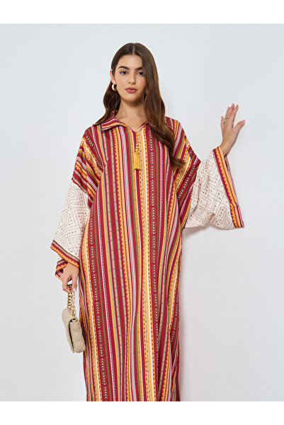 Take Two By Styli Striped Collared Tassel EmbellishedÂ Jalabiya