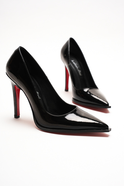 Ayakkabı Ateşi Черни лачени дамски обувки с висок ток и заострени върхове Tok...