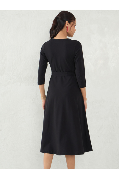 Styli Black Knit Wrap Midi Dress