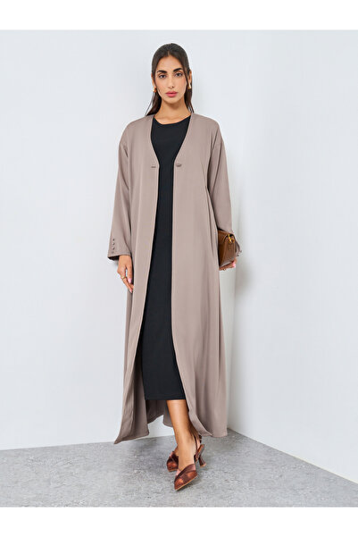 Styli Beige Open Front Abaya