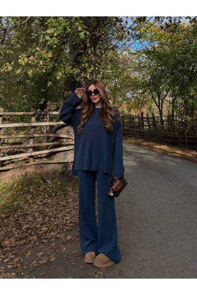 Laluvia Indigo Crew Neck Knitwear Set - 4587