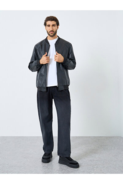 Styli Men Relaxed Fit Leather Look Jacket with Zip