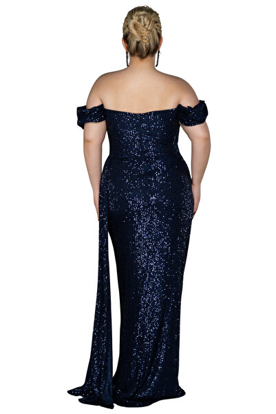 Arden Plus Size Evening Dress, Sequin Sequin Boat Neck, Wedding with Slit, Engagement Junior Evening Dress, Graduation Dress, 42-50