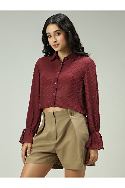 Outzidr By Styli Maroon Dobby Textured Shirt
